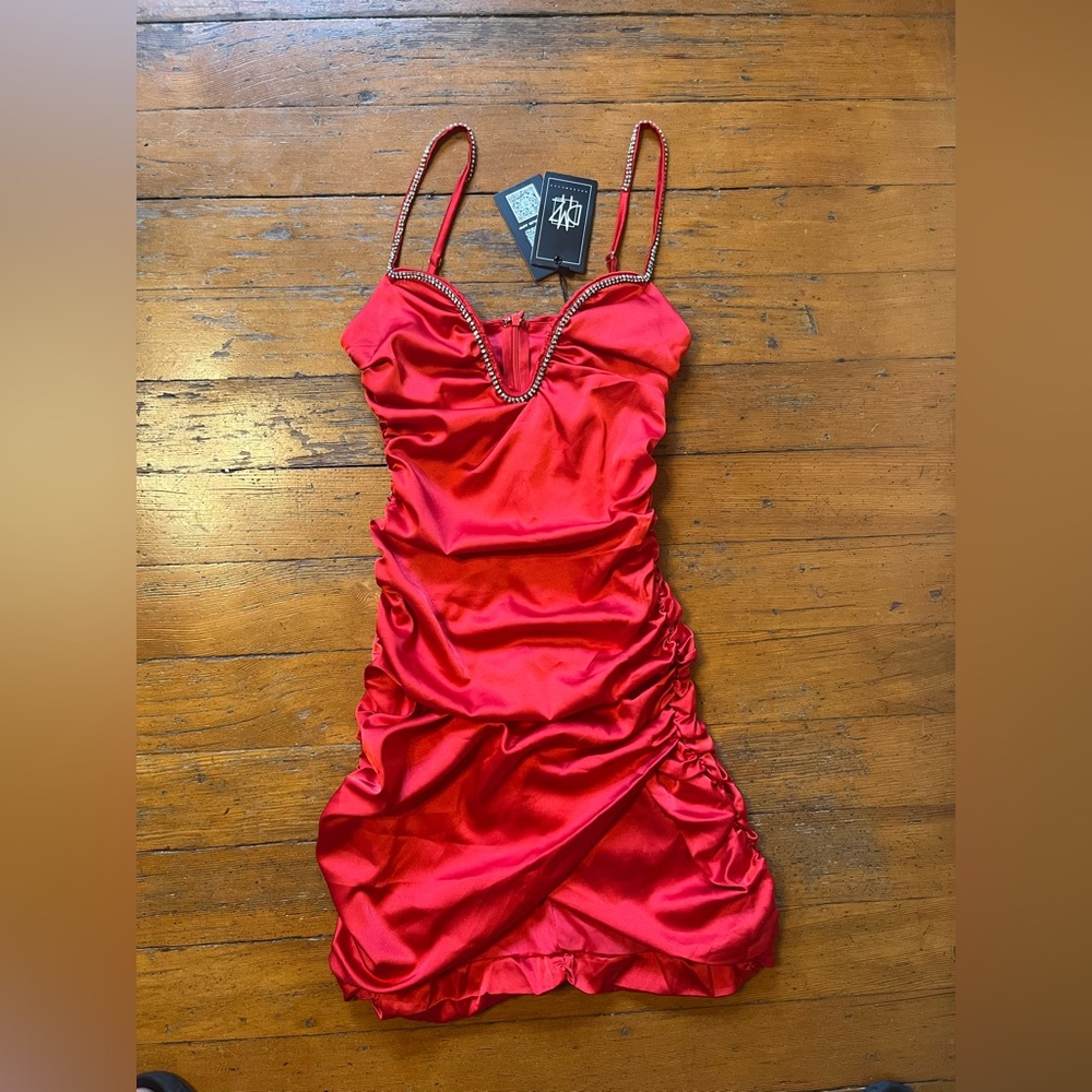 Dressmezee  Red Satin Dress